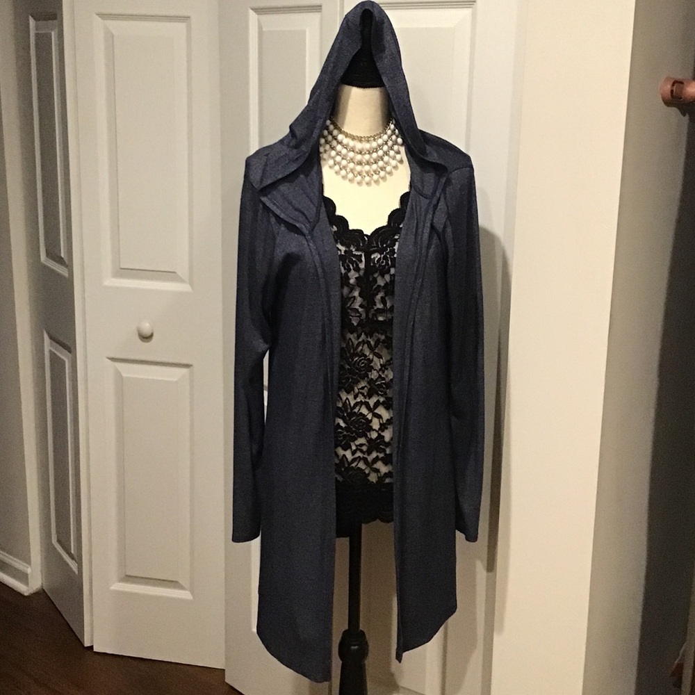 Blue heather open front sweater hoodie